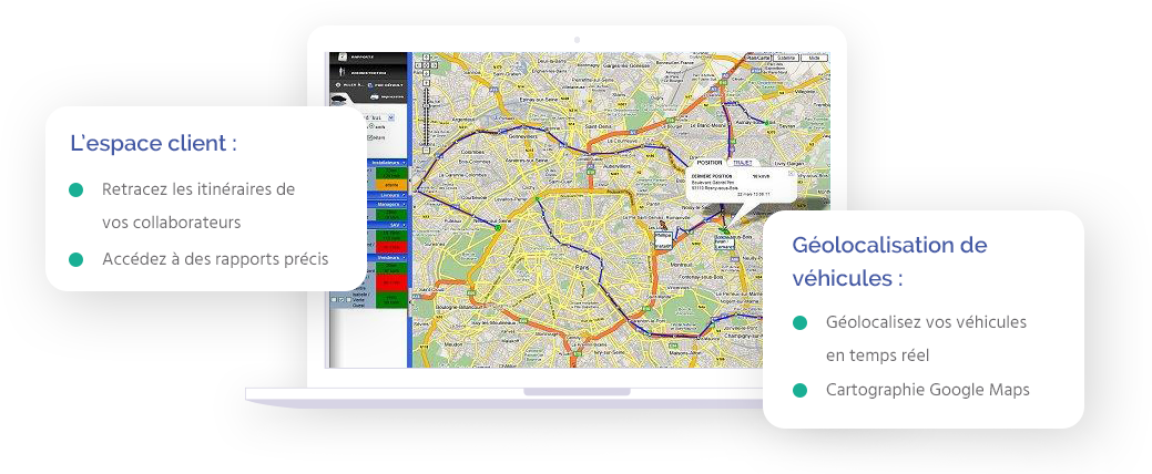 Illustration d'un ordinateur portable avec le logiciel de géolocalisation GeoCoyote